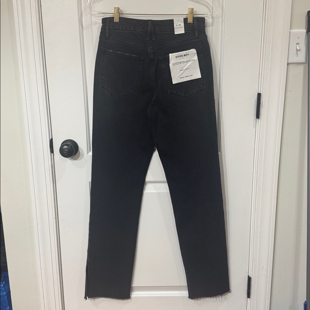 *NEW* GOOD AMERICAN GOOD BOY DISTRESSED BLACK WASH SIDE SLIT JEAN 2/26 - Picture 9 of 9